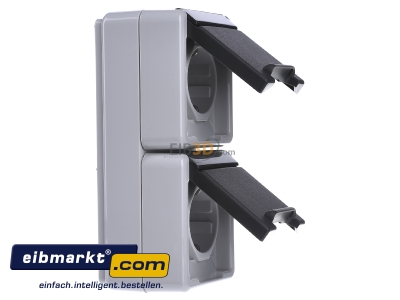 Ansicht links Gira 078030 Schuko-Doppelst.dose gr senkr., AP-WG 