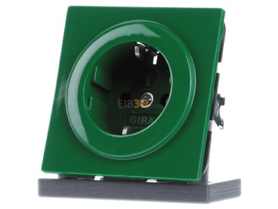 Front view Gira 045345 Schuko socket green with child protection, S-Color, 
