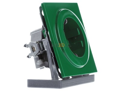 View on the left Gira 045345 Schuko socket green with child protection, S-Color, 
