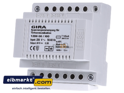 Front view Gira 129600 Power supply for intercom 230V / 24V 
