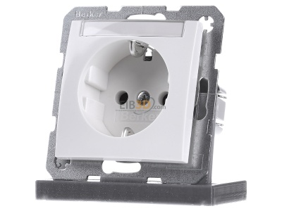 Frontansicht Berker 47508989 SCHUKO-Steckdose pws/gl m.Beschriftungsfeld 