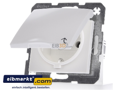 Frontansicht Berker 47518989 SCHUKO-Steckdose pws/gl mit Klappdecke 