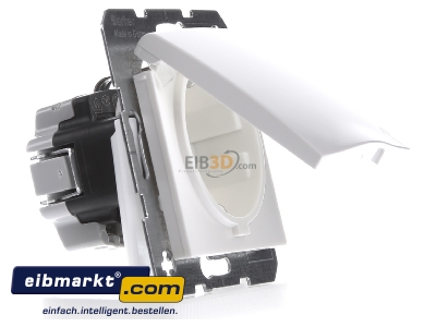 Ansicht links Berker 47518989 SCHUKO-Steckdose pws/gl mit Klappdecke 