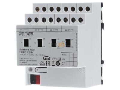 Front view Jung 2304.16 REGHM EIB, KNX switching actuator 4-fold, 
