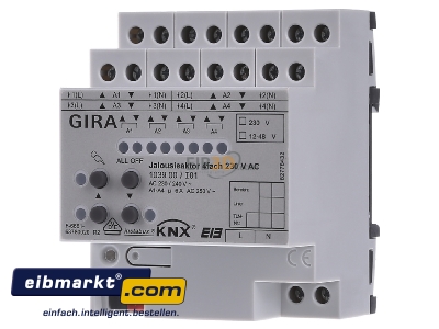 Frontansicht Gira 103900 Jalousieaktor 4fach REG KNX/EIB 230V AC 