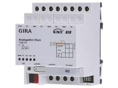 Frontansicht Gira 102200 EIB, KNX Analogaktor 4fach zur Umwandlung von EIB, KNX Telegrammen zu analogen Signalen, 