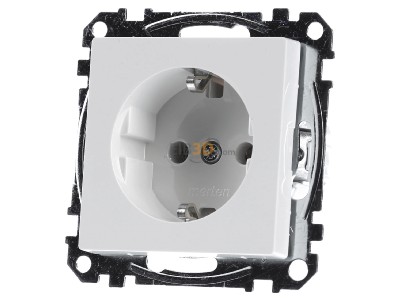 Front view Merten MEG2301-0319 Schuko socket polar white/glossy with plug-in terminal, 
