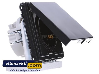 Ansicht links Merten MEG2310-7214 SCHUKO-Steckdose anth Klappdeckel 