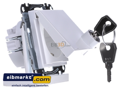 Ansicht links Merten MEG2315-0325 SCHUKO-Steckdose aws/gl Klappdeckel 