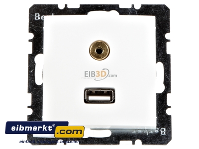 Frontansicht Steckdose USB/3,5mm Audio polarwei glnzend 3315398989 Berker 3315398989
