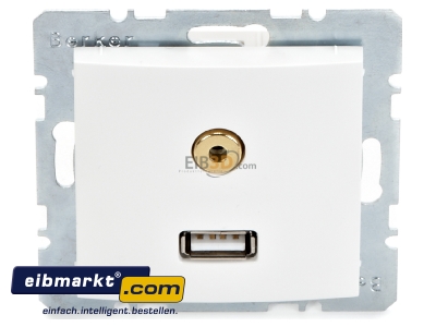 Ansicht oben vorne Steckdose USB/3,5mm Audio polarwei glnzend 3315398989 Berker 3315398989