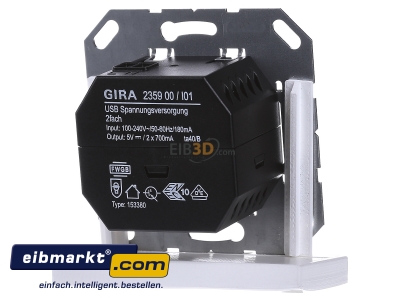 Ansicht hinten Gira 235900 USB Spannungsvers. 2fach Einsatz 