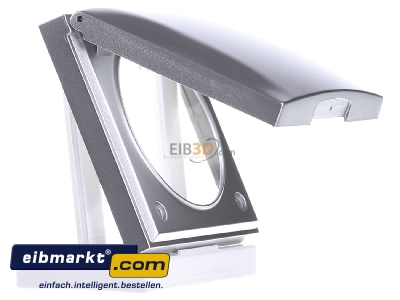 Ansicht links Berker 918282578 Rahmen 1fach chrom/matt lack.m. Klappdeckel 