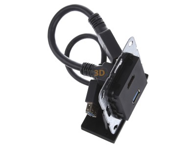 Ansicht oben links Gira 567910 UP Tragring HDMI und USB A sw Kabelpeitsche 