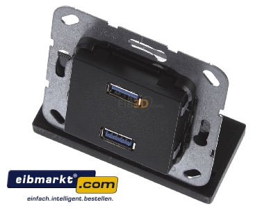 Ansicht oben vorne Gira 568410 USB 3.0 A 2fach sw matt Gender Changer 