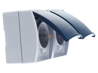 Ansicht links Busch Jaeger 20/2 EW-53 Schuko-Steckdose 2fach, waagerecht, grau/blaugrn, 