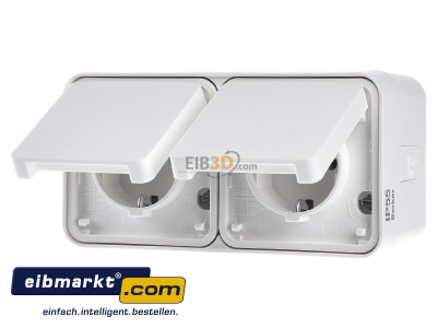 Frontansicht Berker 47753522 SCHUKO-Doppelsteckdose Klappdeck. polarwei� 