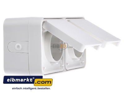 Ansicht links Berker 47753522 SCHUKO-Doppelsteckdose Klappdeck. polarwei� 