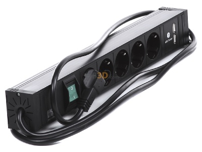 Ansicht oben links Bachmann 420.0021 Steckdosenleiste 5xSchuko 1xSchalter 1xUSB 2m 