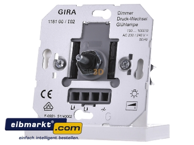 Front view Gira 118100 Dimmer flush mounted 100VA - 
