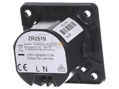 Back view Berker 926102505 USB power supply 2fold Anthracite 
