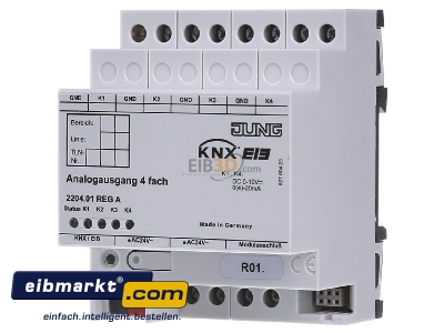 Frontansicht Jung 2204.01 REG A KNX Analogausgang 4-fach REG Gehuse 4TE 