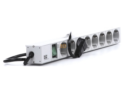 Ansicht links Bachmann 333.400 19 Zoll Steckdosenleiste, Mehrfachsteckdose 8fach 1HE, 8x Schuko, Schalter, 