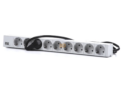 Frontansicht Bachmann 333.401 19 Zoll Steckdosenleiste, Mehrfachsteckdose 9fach 1HE, 9x Schuko, aluminium, 