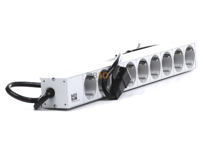 Ansicht links Bachmann 333.401 19 Zoll Steckdosenleiste, Mehrfachsteckdose 9fach 1HE, 9x Schuko, aluminium, 