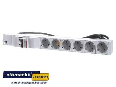 Frontansicht Bachmann 333.412 19Zoll Steckdosenleiste 6f Schuko, 1xLS, alu 