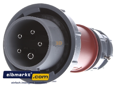 Front view Mennekes 3821 CEE plug 16A 5p 6h 400 V (50+60 Hz) red
