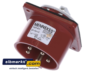 View up front Mennekes 1408 Mounted CEE-plug 16A 5p 6h
