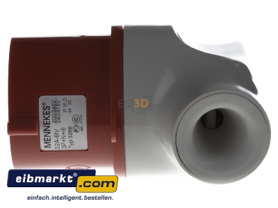 Front view CEE plug 32A 5p 6h 400 V (50+60 Hz) red 3266 Mennekes 3266
