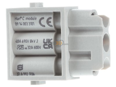 View on the left Harting 09 14 003 3101 Socket insert for connector 3p 
