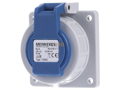 Frontansicht Mennekes 17002 Schuko-Anbau-Steckdose 16A2p+E 230V IP68 BL 