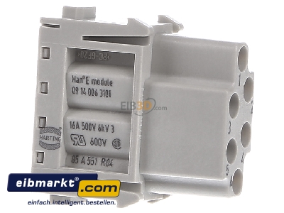 Ansicht rechts Harting 09140063101 Kontakteinsatz Crimp HanE-Modul Buchse 09 14 006 3101