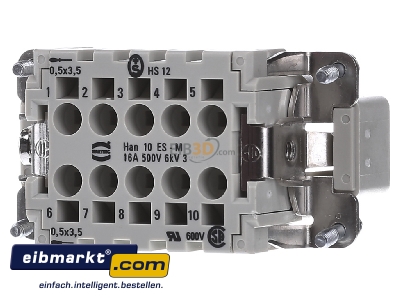 Frontansicht Harting 09 33 010 2616 Stifteinsatz Han 10 ES-M 