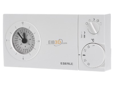 Front view Eberle easy 3 SW Clock thermostat analogue white 

