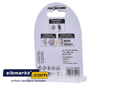 Back view Ansmann 5035222 VE2 Bli Rechargeable battery Micro 1100mAh 1,2V
