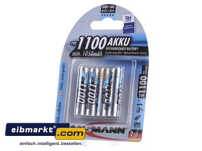 Frontansicht Ansmann 5035232 VE4 Bli Akku Micro NiMH AAA 1100mAh 