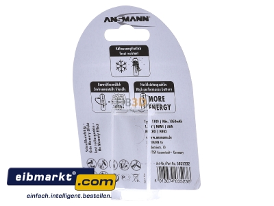 Back view Ansmann 5035232 VE4 Bli Rechargeable battery Micro 1100mAh 1,2V
