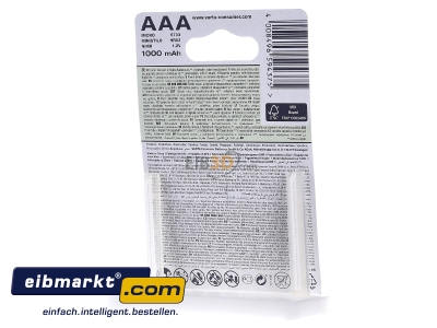 Ansicht hinten Varta Cons.Varta 5703 Bli.4 Akku Ready2Use AAA AAA/1000mAh,Bli.4 