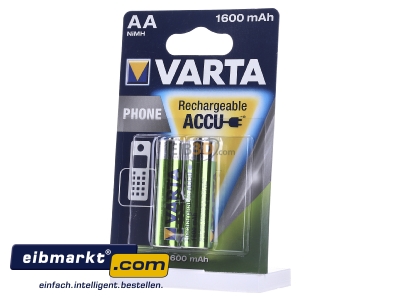 Front view Varta Cons.Varta T399 Bli.2 Battery for telephone 1600mAh
