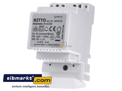 Front view Ritto 1647600 Power supply for intercom 230V / 8V - 
