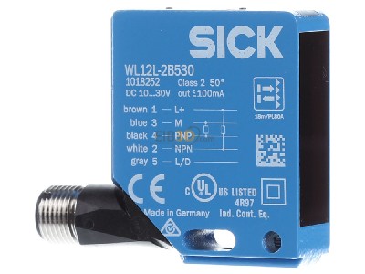 Ansicht links Sick WL12L-2B530 Reflex.-Lichtschranke,18m DC,pnp/npn,M12,5p. 