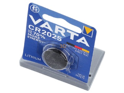 View up front Varta CR 2025 Bli.1 Battery Button cell 170mAh 3V 
