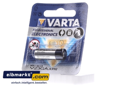 Front view Varta Cons.Varta V 23 GA Bli.1 Battery 52mAh 12V
