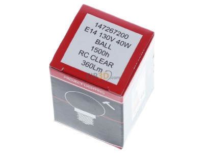 View up front Scharnberger+Has. 40358 Round lamp 40W 130V E14 clear 
