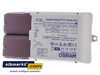 Front view Osram PTi 70/220-240 I Electronic ballast 1x73W 
