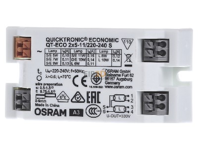 Frontansicht LEDVANCE QT-ECO 2x5-11 S Elektronischer Trafo 